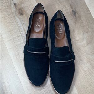 Franco Sarto Black Suede Loafers Women’s Size 10 Metal Bar Slip On Flats